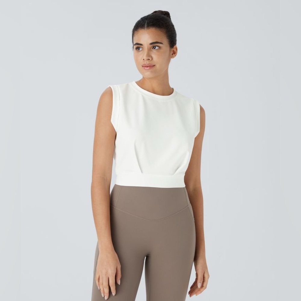 Halara Patitoff Flow Crewneck Cropped Yoga Tank w/ Pet Hair Resistance in White